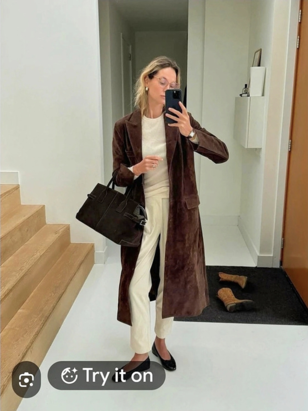 Linda Allard Ellen Tracy Leather Long Overcoat Size 14